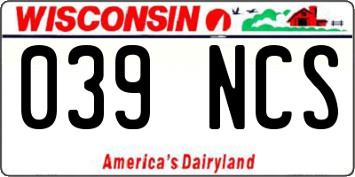 WI license plate 039NCS