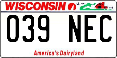 WI license plate 039NEC
