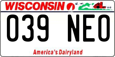 WI license plate 039NEO