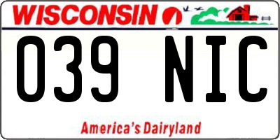 WI license plate 039NIC