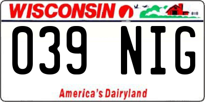 WI license plate 039NIG