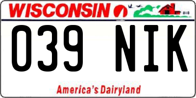 WI license plate 039NIK