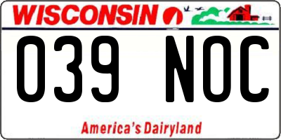 WI license plate 039NOC