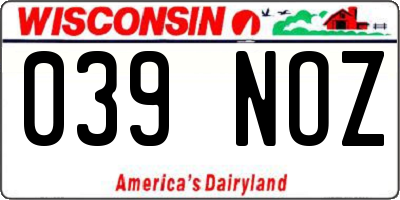 WI license plate 039NOZ