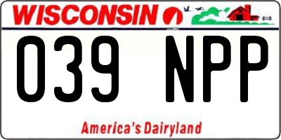 WI license plate 039NPP