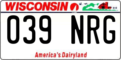 WI license plate 039NRG