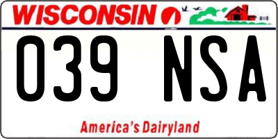 WI license plate 039NSA