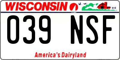 WI license plate 039NSF