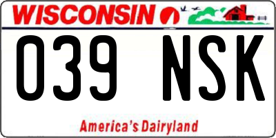 WI license plate 039NSK