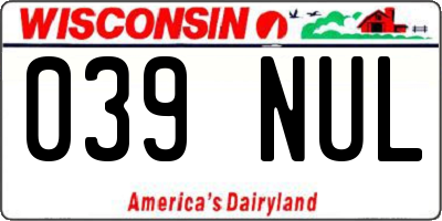 WI license plate 039NUL