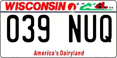 WI license plate 039NUQ