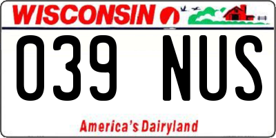 WI license plate 039NUS