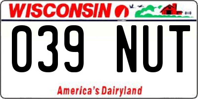 WI license plate 039NUT