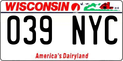 WI license plate 039NYC