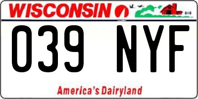 WI license plate 039NYF