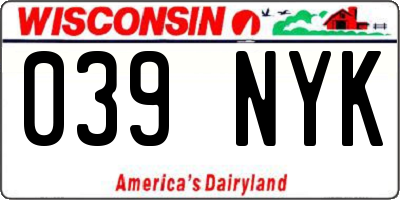 WI license plate 039NYK