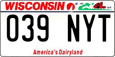 WI license plate 039NYT