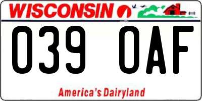 WI license plate 039OAF
