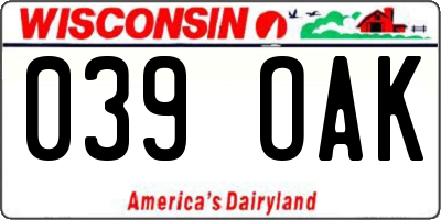WI license plate 039OAK