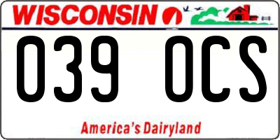 WI license plate 039OCS