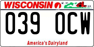 WI license plate 039OCW