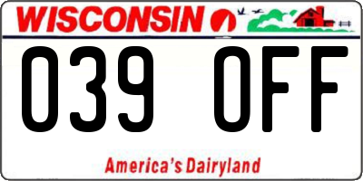 WI license plate 039OFF