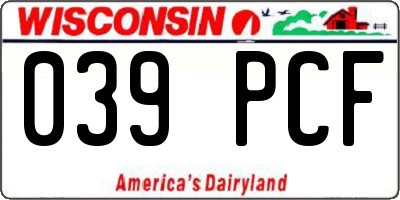 WI license plate 039PCF