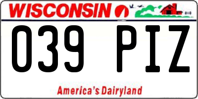 WI license plate 039PIZ