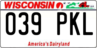 WI license plate 039PKL