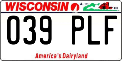 WI license plate 039PLF