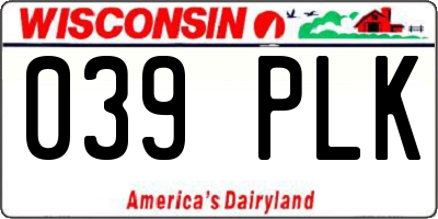 WI license plate 039PLK
