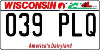WI license plate 039PLQ