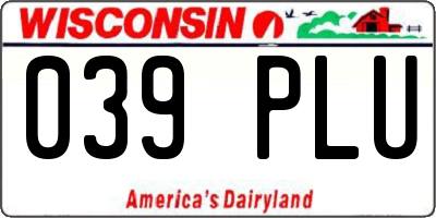 WI license plate 039PLU