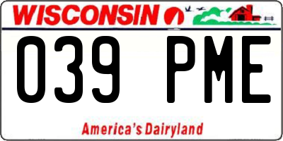 WI license plate 039PME