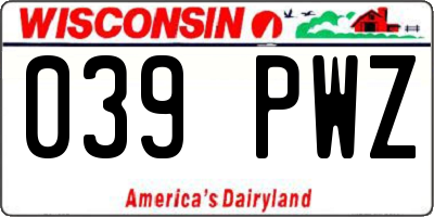WI license plate 039PWZ