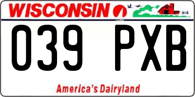 WI license plate 039PXB