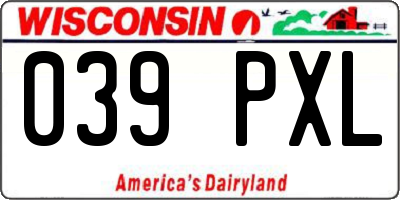 WI license plate 039PXL