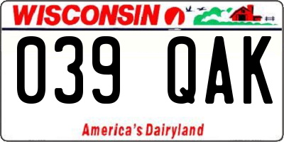 WI license plate 039QAK