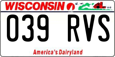 WI license plate 039RVS