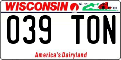 WI license plate 039TON