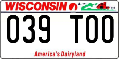 WI license plate 039TOO
