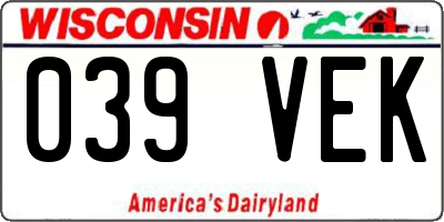 WI license plate 039VEK