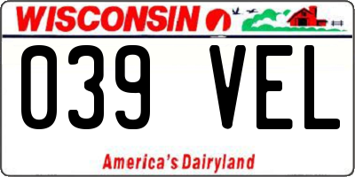 WI license plate 039VEL