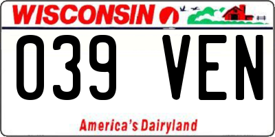 WI license plate 039VEN