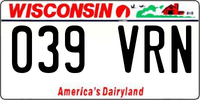 WI license plate 039VRN