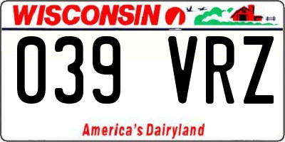 WI license plate 039VRZ
