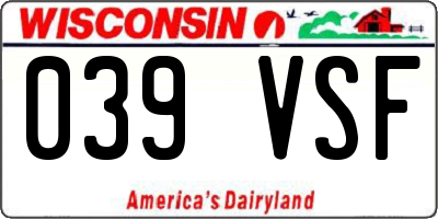 WI license plate 039VSF