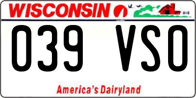 WI license plate 039VSO