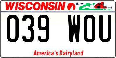 WI license plate 039WOU