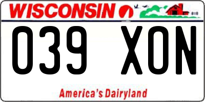 WI license plate 039XON